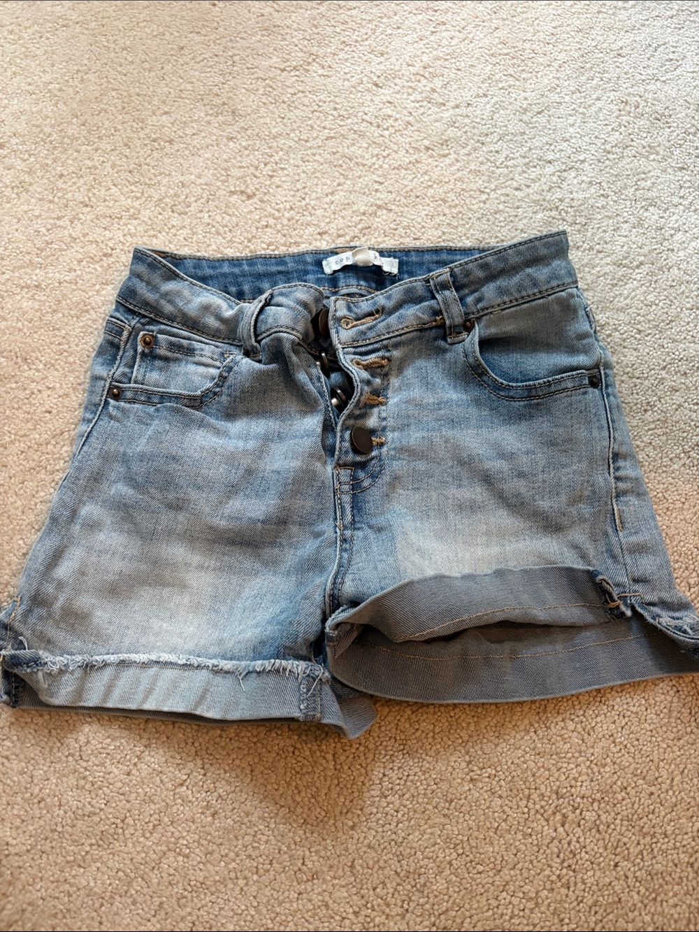 Copper Key Light Wash Denim Button-Fly Shorts